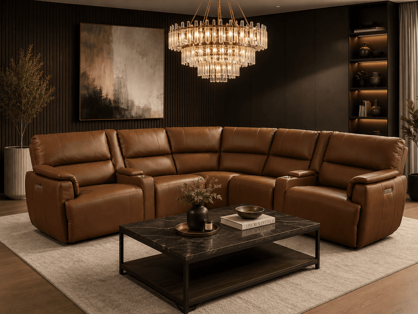Premium leather sectional in a styled Edmonton living room at Gateway Furniture
