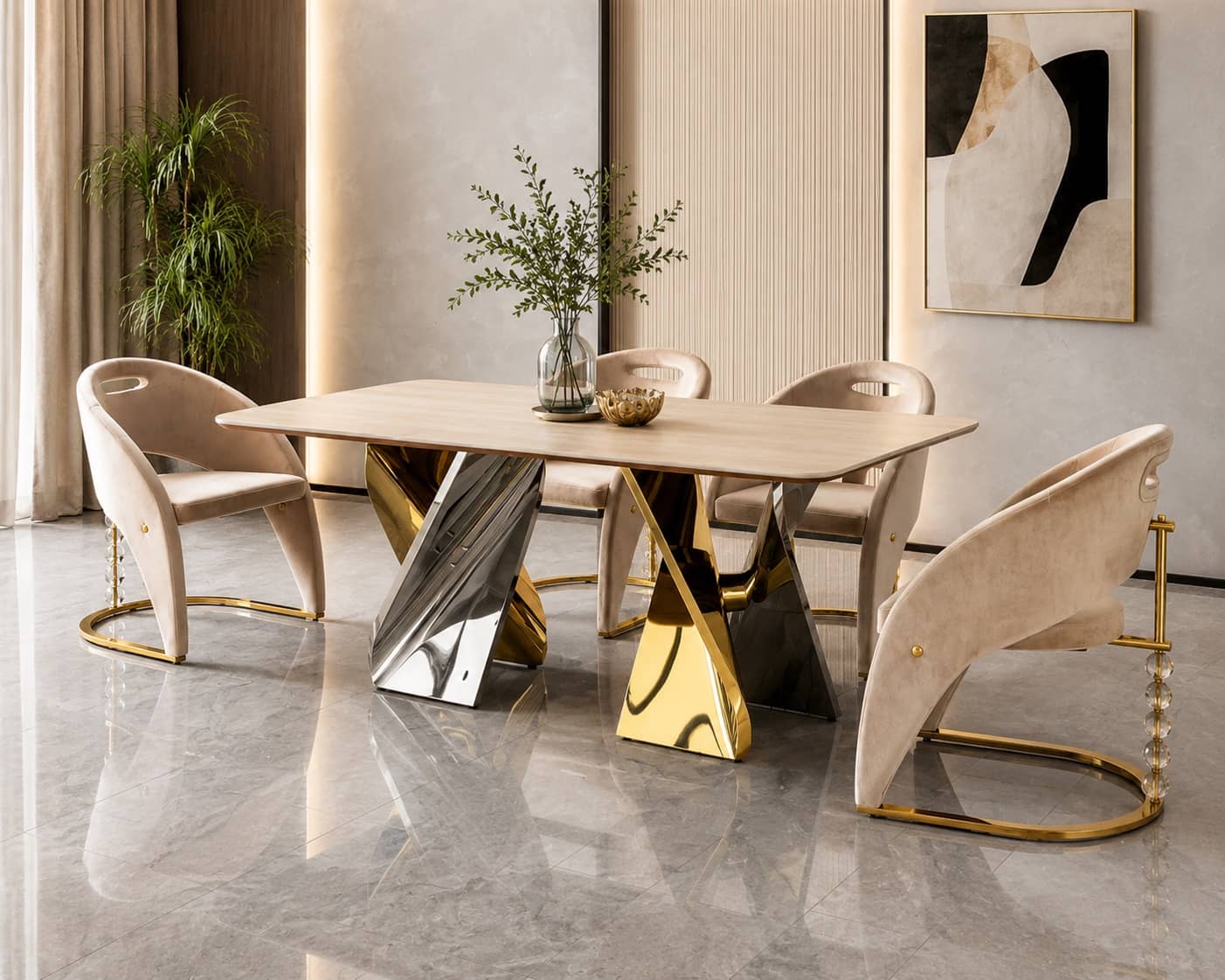 Atlantis dining table set on display at Gateway Furniture Edmonton